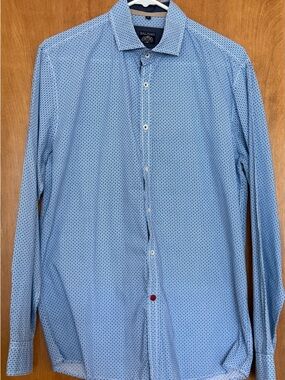 Balmain Light Blue Micro-Pattern Long Sleeve Button-Down Shirt M
